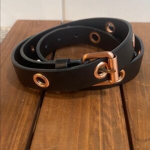 Calvin Klein Black Leather Belt with Copper Grommet Accents